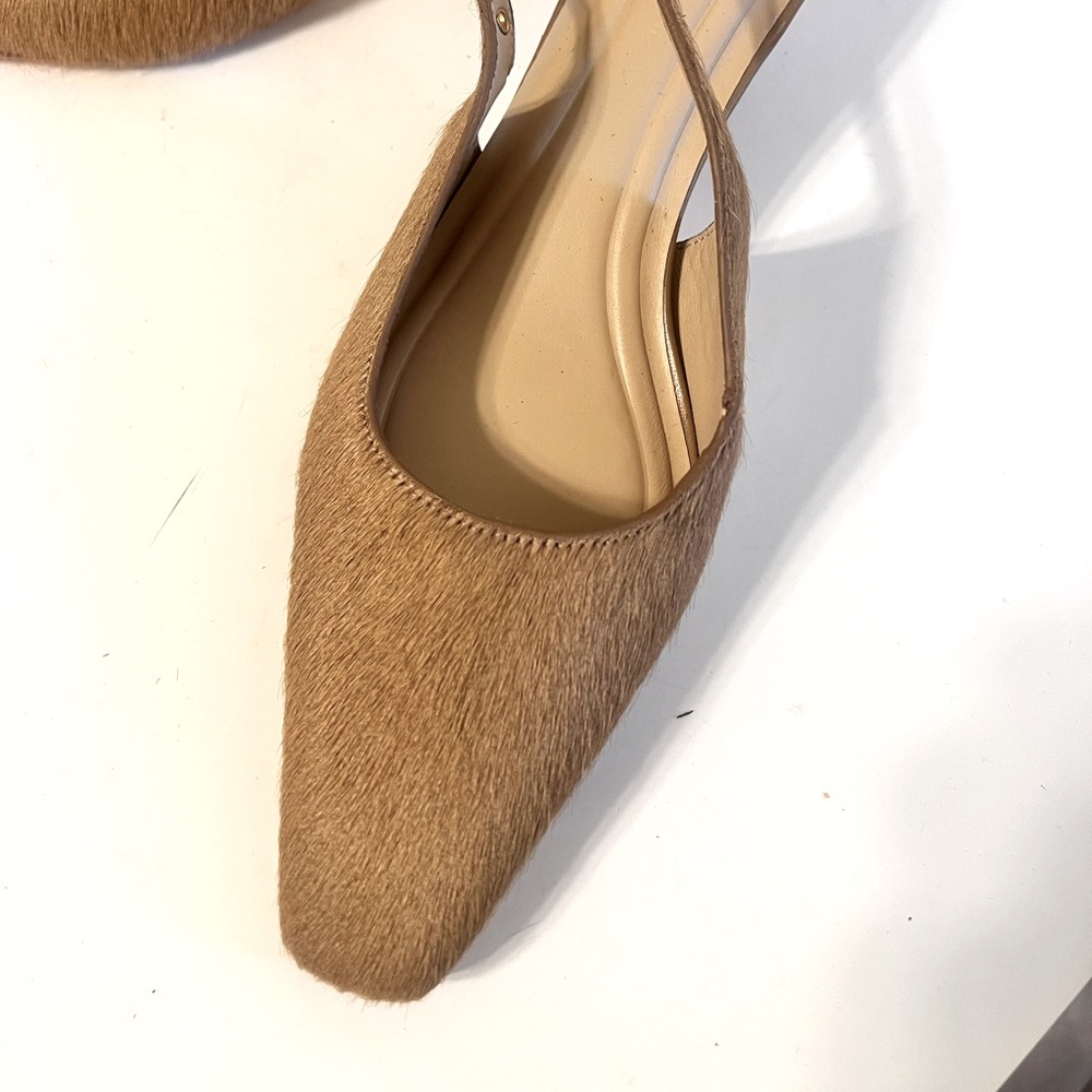 NWOT $116 Antonio Melani Camel Bovine Hair Leather Slingback Pumps - Picture 3 of 7